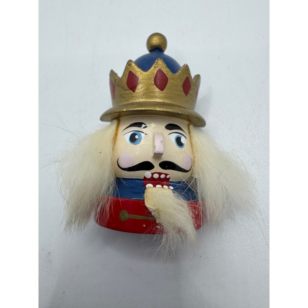 Vintage Hand Painted Wooden Nutcracker King Christmas Brooch Pin Faux Fur